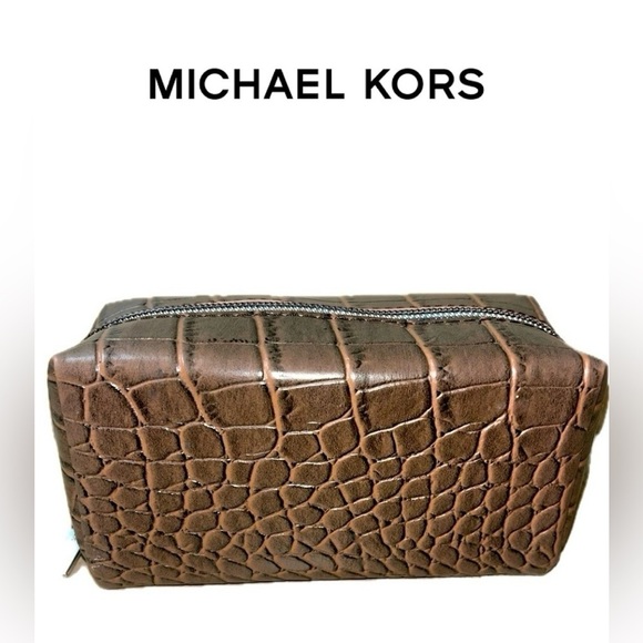 MICHAEL KORS Brown Soft Leather Croc Embossed Sunglasses/Eyeglasses Case Only main image 12